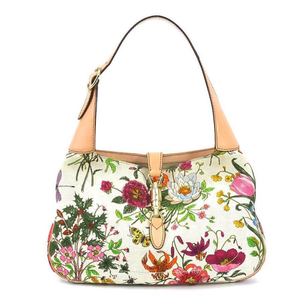 Gucci Jackie Canvas Leather Multicolor Shoulder Bag Ivory White